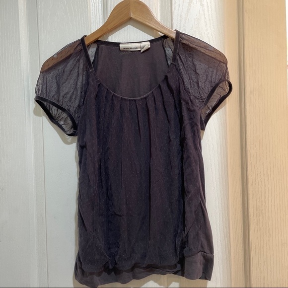 Dkny Jeans overlay Blouse Short sleeve top size medium charcoal grey - Picture 1 of 5
